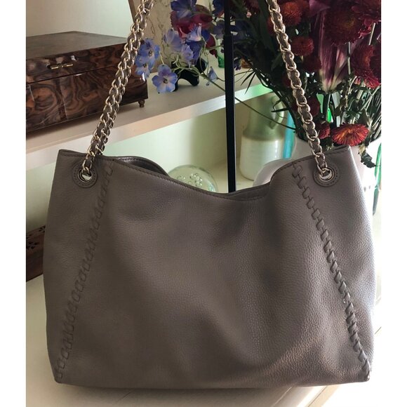 TORY BURCH Marion Chain Slouchy Tote Shoulder Bag Gray - Picture 7 of 15